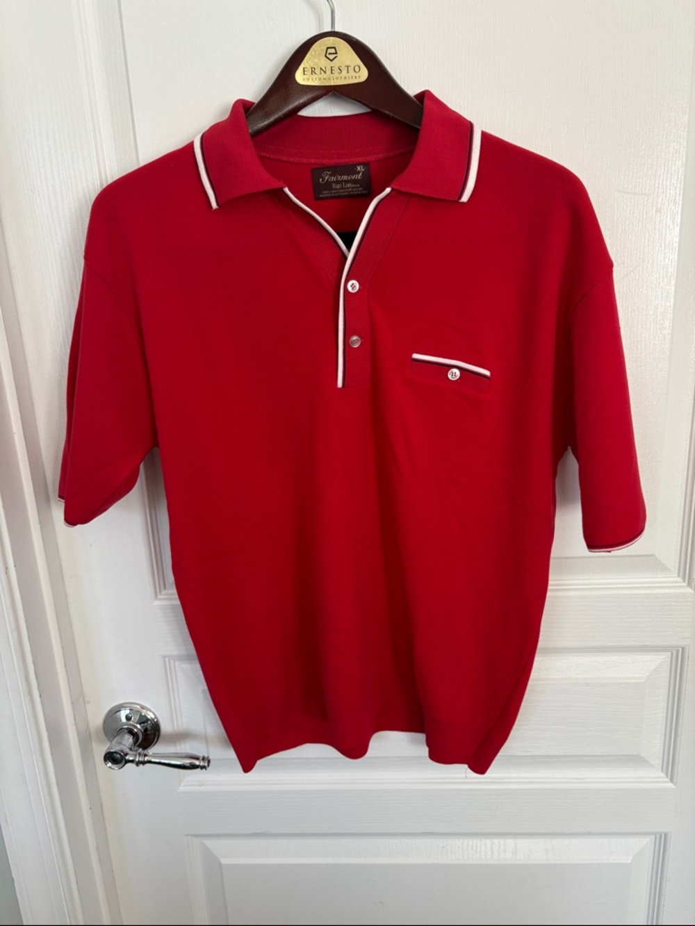 Vintage Fairmont Ban-Lon Red  Polo with White & Navy Contrast Trim